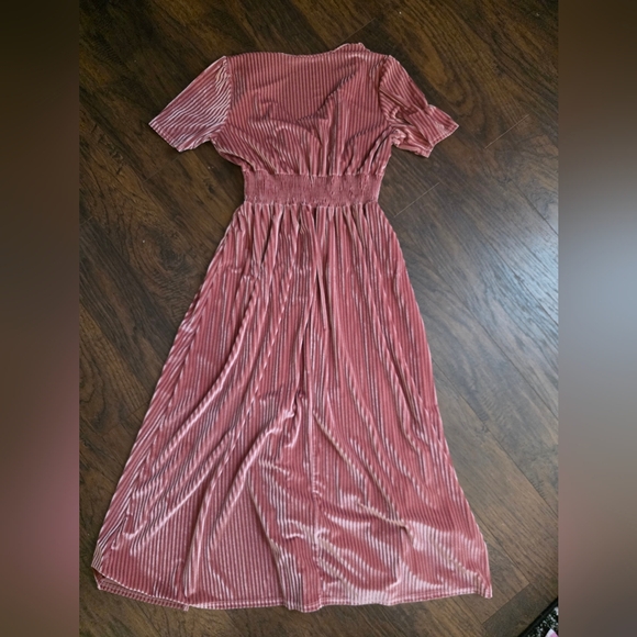 Ever Pretty Rose Gold Pleated Velvet Maxi Dress - Picture 5 of 5